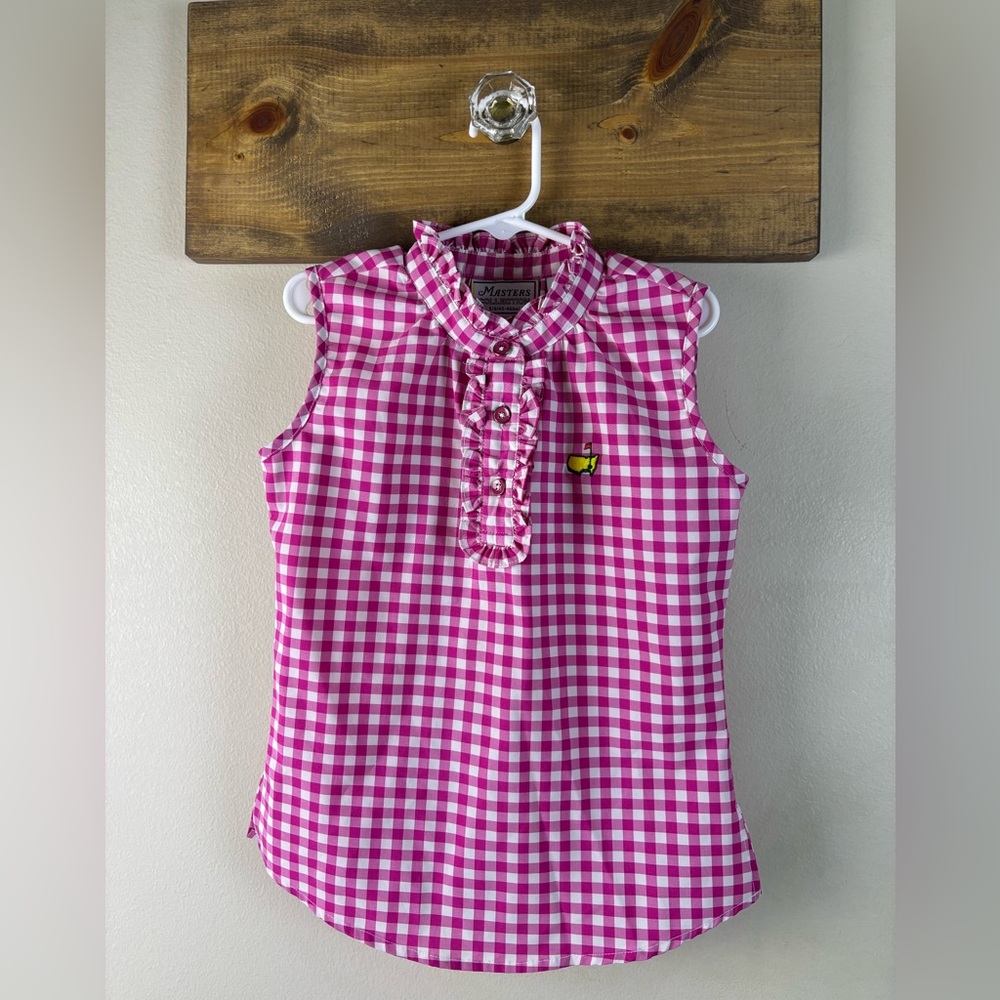 Masters Collection Girls Size 5/6 Blouse Pink and White Gingham Ruffles Buttons